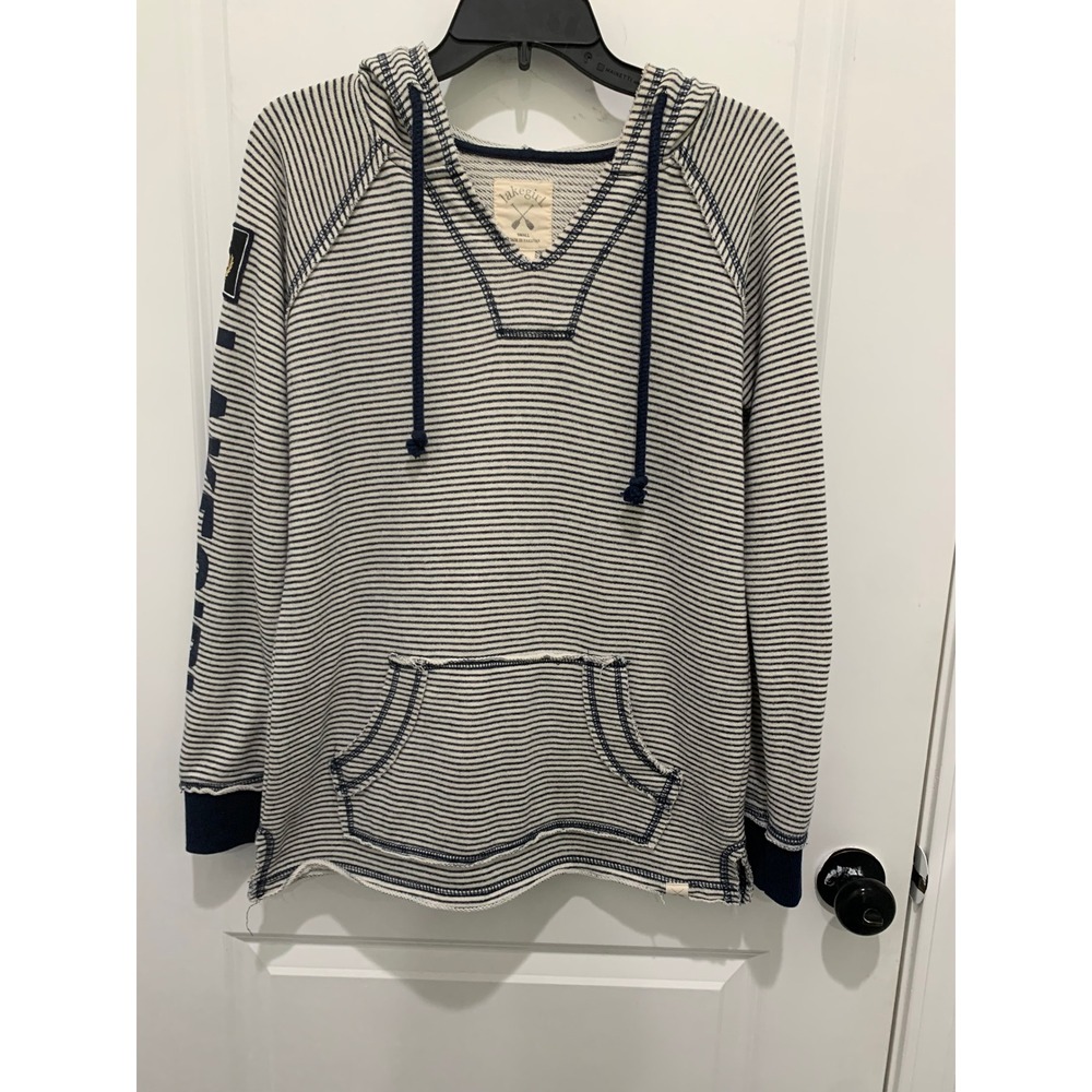 Lakegirl Striped Hoodie Sweatshirt Navy Blue White Nautical Anchor Patch Small